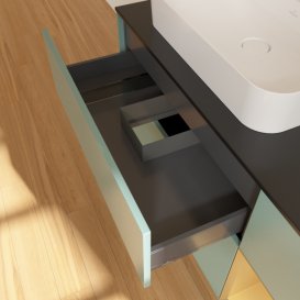 Тумба під раковину Villeroy & Boch Finion 120х50,1 см із підсвічуванням МДФ оливковий матовий лак/скло чорне матове F402HFGM