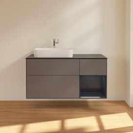 Тумба під раковину Villeroy & Boch Finion 120х50,1 см із підсвічуванням МДФ антрацит матовий лак/скло чорне матове F402HGGK