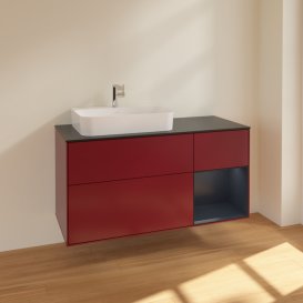 Тумба під раковину Villeroy & Boch Finion 120х50,1 см із підсвічуванням МДФ півонія матовий лак/скло чорне матове F402HGHB