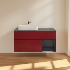 Тумба під раковину Villeroy & Boch Finion 120х50,1 см із підсвічуванням МДФ півонія матовий лак/скло чорне матове F402HGHB