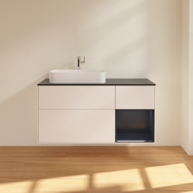 Тумба під раковину Villeroy & Boch Finion 120х50,1 см із підсвічуванням МДФ білий матовий лак/скло чорне матове F402HGMT