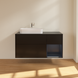Тумба під раковину Villeroy & Boch Finion 120х50,1 см із підсвічуванням МДФ чорний матовий лак/скло чорне матове F402HGPD