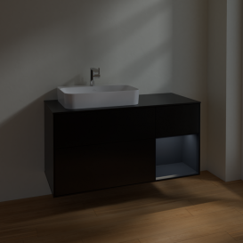 Тумба під раковину Villeroy & Boch Finion 120х50,1 см із підсвічуванням МДФ чорний матовий лак/скло чорне матове F402HGPD