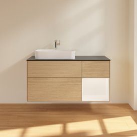 Тумба под раковину Villeroy & Boch Finion 120х50,1 см с подсветкой МДФ шпон дуба/стекло черное матовое F402MTPC