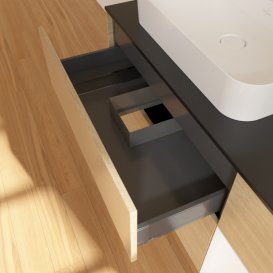 Тумба под раковину Villeroy & Boch Finion 120х50,1 см с подсветкой МДФ шпон дуба/стекло черное матовое F402MTPC