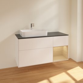 Тумба під раковину Villeroy & Boch Finion 120х50,1 см із підсвічуванням МДФ білий матовий лак/скло чорне матове F402PCMT