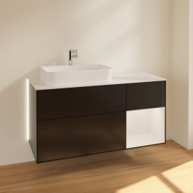 Тумба під раковину Villeroy & Boch Finion 120х50,1 см із підсвічуванням МДФ чорний матовий лак/скло біле матове G401GFPD