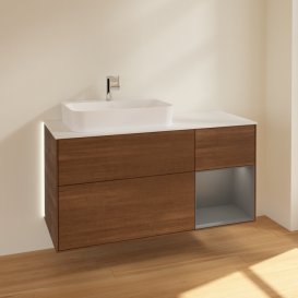 Тумба под раковину Villeroy & Boch Finion 120х50,1 см с подсветкой МДФ шпон грецкого ореха/стекло белое матовое G401GKGN