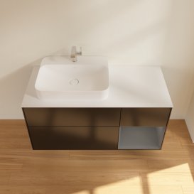 Тумба під раковину Villeroy & Boch Finion 120х50,1 см із підсвічуванням МДФ чорний матовий лак/скло біле матове G401GKPD