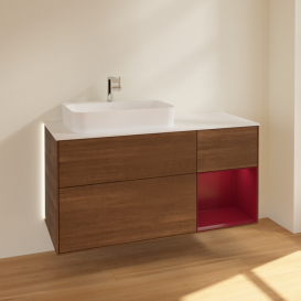 Тумба під раковину Villeroy & Boch Finion 120х50,1 см із підсвічуванням МДФ шпон волоського горіха/скло біле матове G401HBGN