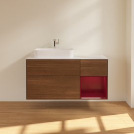 Тумба під раковину Villeroy & Boch Finion 120х50,1 см із підсвічуванням МДФ шпон волоського горіха/скло біле матове G401HBGN