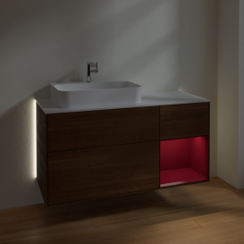 Тумба під раковину Villeroy & Boch Finion 120х50,1 см із підсвічуванням МДФ шпон волоського горіха/скло біле матове G401HBGN