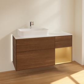 Тумба під раковину Villeroy & Boch Finion 120х50,1 см із підсвічуванням МДФ шпон волоського горіха/скло біле матове G401HFGN