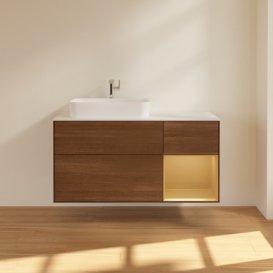 Тумба під раковину Villeroy & Boch Finion 120х50,1 см із підсвічуванням МДФ шпон волоського горіха/скло біле матове G401HFGN