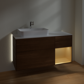 Тумба під раковину Villeroy & Boch Finion 120х50,1 см із підсвічуванням МДФ шпон волоського горіха/скло біле матове G401HFGN