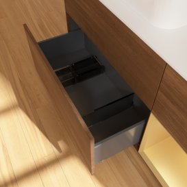 Тумба під раковину Villeroy & Boch Finion 120х50,1 см із підсвічуванням МДФ шпон волоського горіха/скло біле матове G401HFGN