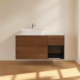 Тумба під раковину Villeroy & Boch Finion 120х50,1 см із підсвічуванням МДФ шпон волоського горіха/скло біле матове G401PDGN