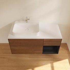 Тумба під раковину Villeroy & Boch Finion 120х50,1 см із підсвічуванням МДФ шпон волоського горіха/скло біле матове G401PDGN