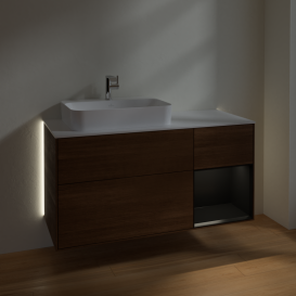 Тумба під раковину Villeroy & Boch Finion 120х50,1 см із підсвічуванням МДФ шпон волоського горіха/скло біле матове G401PDGN