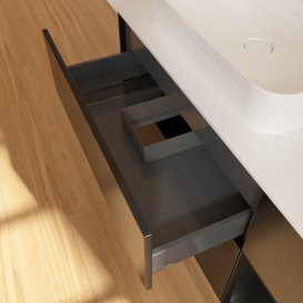 Тумба під раковину Villeroy & Boch Finion 120х50,1 см із підсвічуванням МДФ чорний матовий лак/скло біле матове G401PDPD