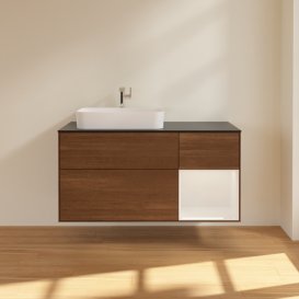 Тумба под раковину Villeroy & Boch Finion 120х50,1 см с подсветкой МДФ шпон грецкого ореха/стекло черное матовое G402GFGN