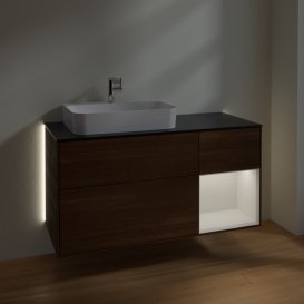 Тумба под раковину Villeroy & Boch Finion 120х50,1 см с подсветкой МДФ шпон грецкого ореха/стекло черное матовое G402GFGN