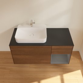 Тумба під раковину Villeroy & Boch Finion 120х50,1 см із підсвічуванням МДФ шпон волоського горіха/скло чорне матове G402GKGN