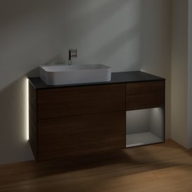 Тумба під раковину Villeroy & Boch Finion 120х50,1 см із підсвічуванням МДФ шпон волоського горіха/скло чорне матове G402GKGN