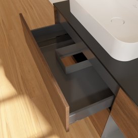 Тумба під раковину Villeroy & Boch Finion 120х50,1 см із підсвічуванням МДФ шпон волоського горіха/скло чорне матове G402GKGN