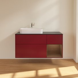 Тумба під раковину Villeroy & Boch Finion 120х50,1 см із підсвічуванням МДФ півонія матовий лак/скло чорне матове G402GNHB