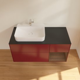 Тумба під раковину Villeroy & Boch Finion 120х50,1 см із підсвічуванням МДФ півонія матовий лак/скло чорне матове G402GNHB