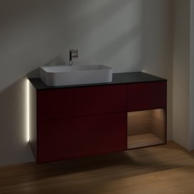 Тумба під раковину Villeroy & Boch Finion 120х50,1 см із підсвічуванням МДФ півонія матовий лак/скло чорне матове G402GNHB