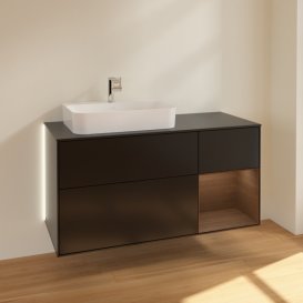 Тумба під раковину Villeroy & Boch Finion 120х50,1 см із підсвічуванням МДФ чорний матовий лак/скло чорне матове G402GNPD