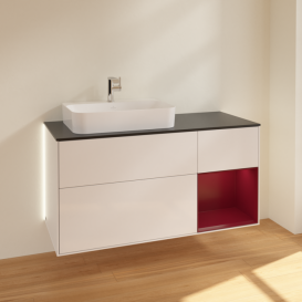 Тумба под раковину Villeroy & Boch Finion 120х50,1 см с подсветкой МДФ глянцевый белый лак/стекло черное матовое G402HBGF