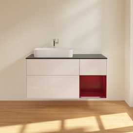 Тумба под раковину Villeroy & Boch Finion 120х50,1 см с подсветкой МДФ глянцевый белый лак/стекло черное матовое G402HBGF