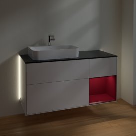 Тумба под раковину Villeroy & Boch Finion 120х50,1 см с подсветкой МДФ глянцевый белый лак/стекло черное матовое G402HBGF