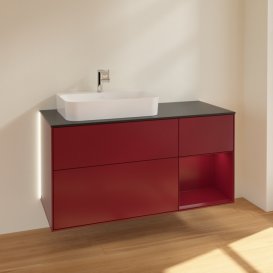 Тумба під раковину Villeroy & Boch Finion 120х50,1 см із підсвічуванням МДФ півонія матовий лак/скло чорне матове G402HBHB