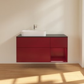 Тумба під раковину Villeroy & Boch Finion 120х50,1 см із підсвічуванням МДФ півонія матовий лак/скло чорне матове G402HBHB