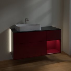 Тумба під раковину Villeroy & Boch Finion 120х50,1 см із підсвічуванням МДФ півонія матовий лак/скло чорне матове G402HBHB