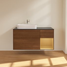 Тумба під раковину Villeroy & Boch Finion 120х50,1 см із підсвічуванням МДФ шпон волоського горіха/скло чорне матове G402HFGN