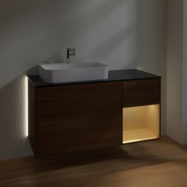 Тумба під раковину Villeroy & Boch Finion 120х50,1 см із підсвічуванням МДФ шпон волоського горіха/скло чорне матове G402HFGN