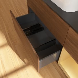 Тумба під раковину Villeroy & Boch Finion 120х50,1 см із підсвічуванням МДФ шпон волоського горіха/скло чорне матове G402HFGN