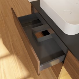 Тумба під раковину Villeroy & Boch Finion 120х50,1 см із підсвічуванням МДФ шпон волоського горіха/скло чорне матове G402HFGN