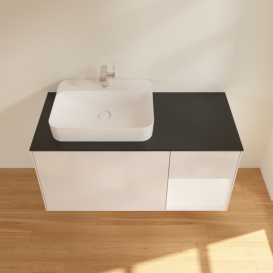 Тумба під раковину Villeroy & Boch Finion 120х50,1 см із підсвічуванням МДФ білий глянцевий лак/скло чорне матове G402MTGF