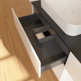 Тумба під раковину Villeroy & Boch Finion 120х50,1 см із підсвічуванням МДФ білий глянцевий лак/скло чорне матове G402MTGF