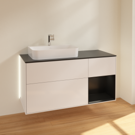 Тумба під раковину Villeroy & Boch Finion 120х50,1 см із підсвічуванням МДФ білий глянцевий лак/скло чорне матове G402PDGF