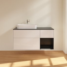 Тумба під раковину Villeroy & Boch Finion 120х50,1 см із підсвічуванням МДФ білий глянцевий лак/скло чорне матове G402PDGF