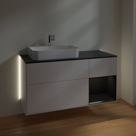 Тумба под раковину Villeroy & Boch Finion 120х50,1 см с подсветкой МДФ глянцевый белый лак/стекло черное матовое G402PDGF