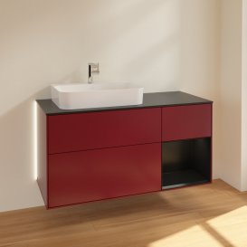 Тумба под раковину Villeroy & Boch Finion 120х50,1 см с подсветкой МДФ пион матовый лак/стекло черное матовое G402PDHB