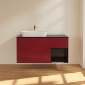 Тумба под раковину Villeroy & Boch Finion 120х50,1 см с подсветкой МДФ пион матовый лак/стекло черное матовое G402PDHB